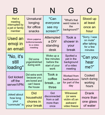 UM Working from Home BINGO Card