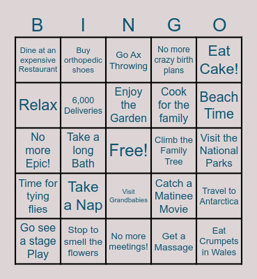 Dr. Templeton's Retirement Bingo Card