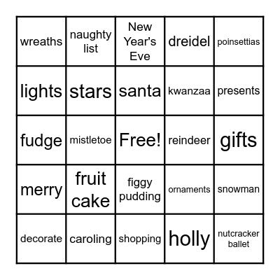 Holiday Bingo Card