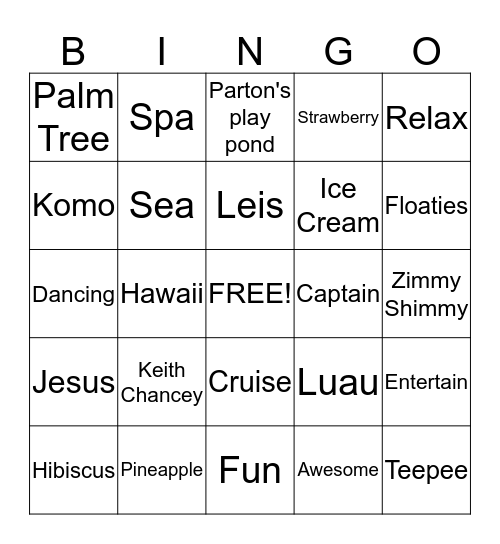 K-Seven Crusie Ship Bingo Card