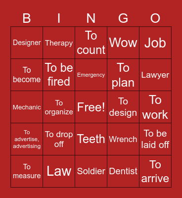 Unit 10 Occupations Bingo Card