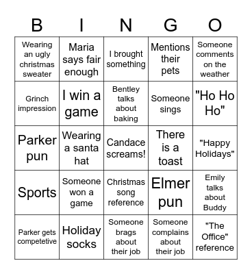 Winter work party Bingo Card