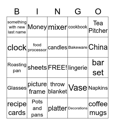 JAMIE'S SHOWER Bingo Card