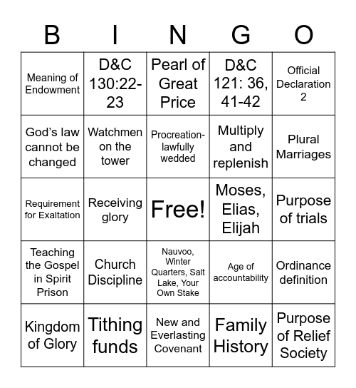 Seminary Prep Bingo Card