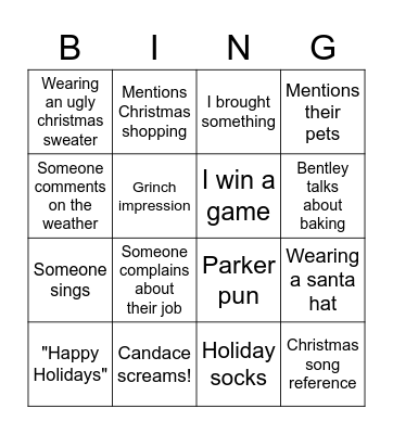 Winter work party Bingo Card