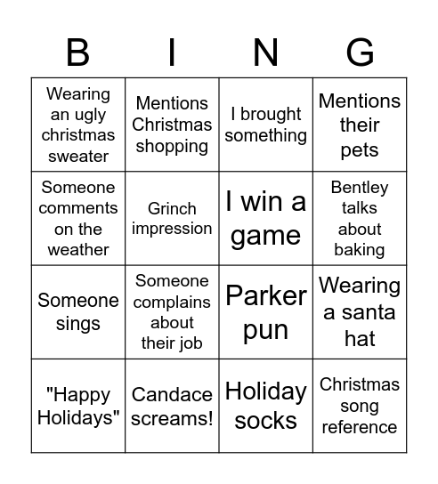 Winter work party Bingo Card