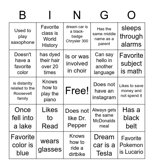 Period 4 Bingo Card