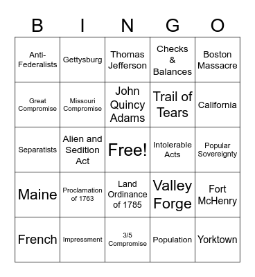 Semester Final Bingo Card