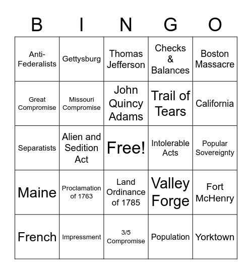 Semester Final Bingo Card