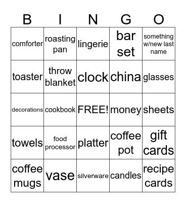 Jamie's Shower Bingo Card