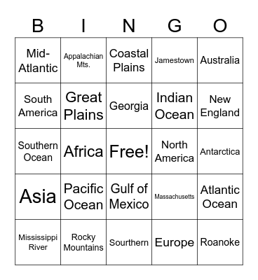 Social Studies BINGO Card