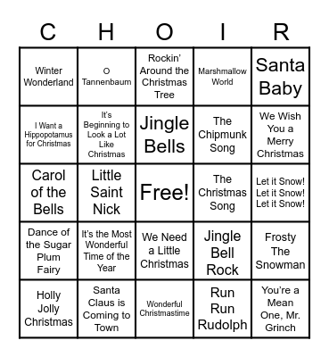 Christmas Song Bingo Card