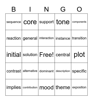 ELA VOCABULARY BINGO Card