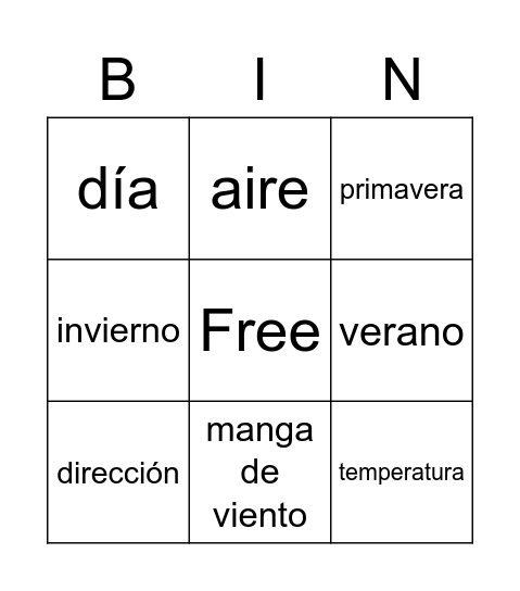 El Tiempo Bingo Card