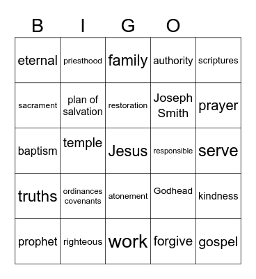 Come Follow Me Bingo Card