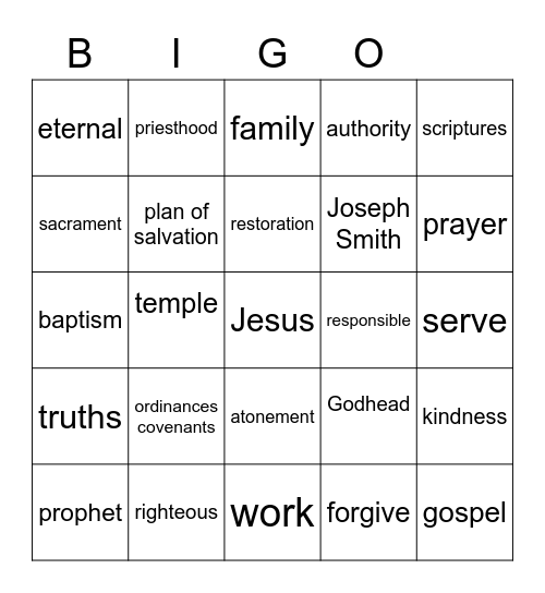 Come Follow Me Bingo Card