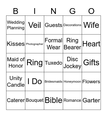 Bridal Shower BINGO Card