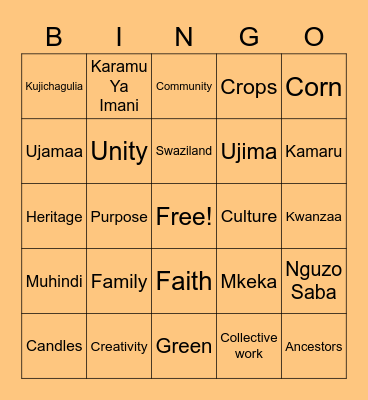 BOLD Kwanzaa Bingo Card