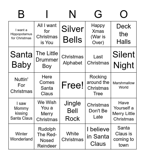 Special Project Christmas Bingo Card
