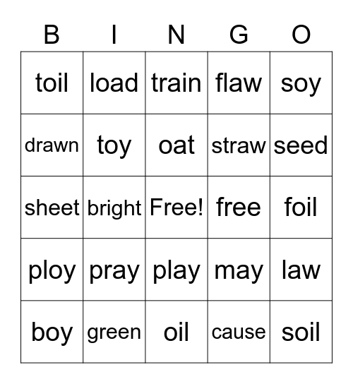 Predictable Vowel Teams (Single Syllable) Bingo Card