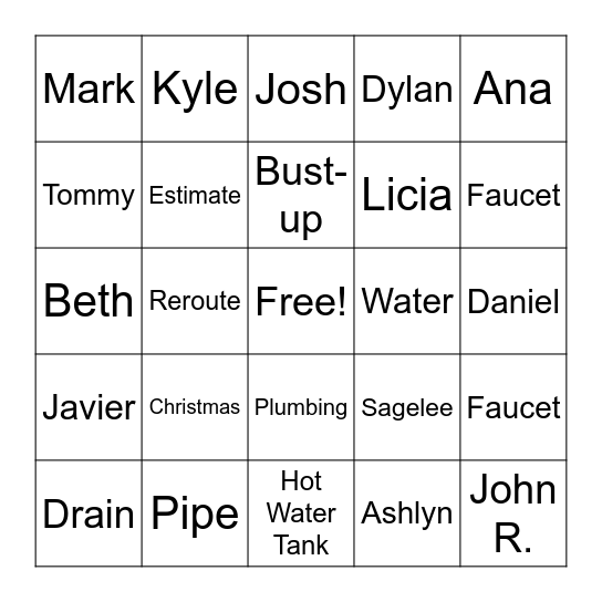 Hi-Tech Plumbing Bingo Card