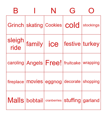 Holiday Celebration Bingo Card