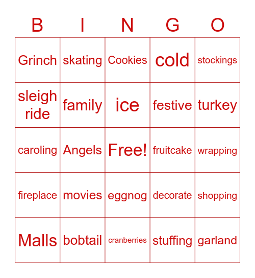 Holiday Celebration Bingo Card