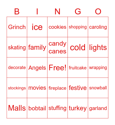 Holiday Celebration Bingo Card