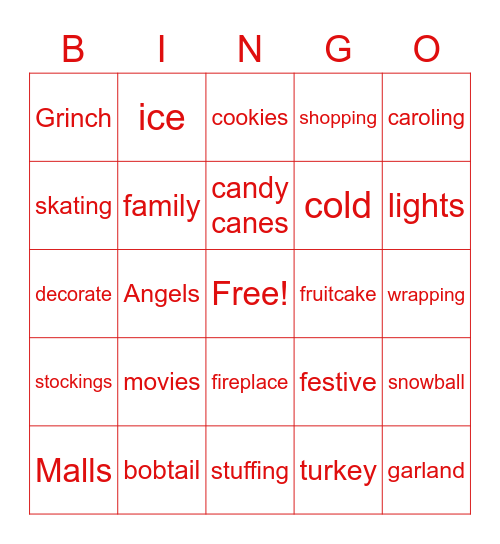 Holiday Celebration Bingo Card