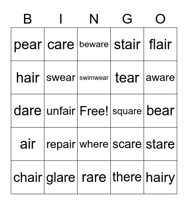 ar sounds Bingo Card