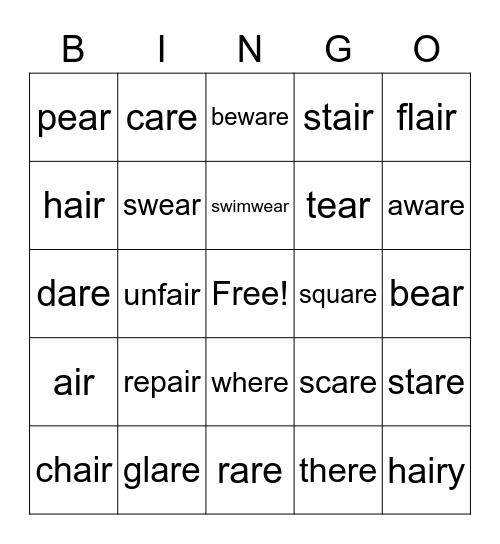 ar sounds Bingo Card