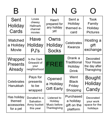 D House Hangout Holiday Bingo Card