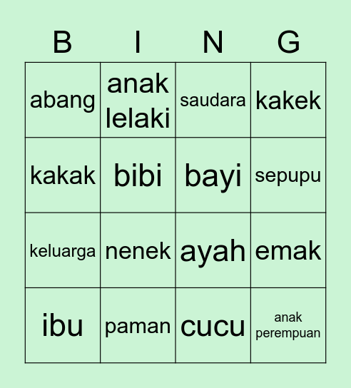 Keluarga Bingo Card