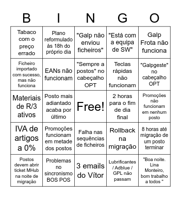 Bingo dos postos Bingo Card