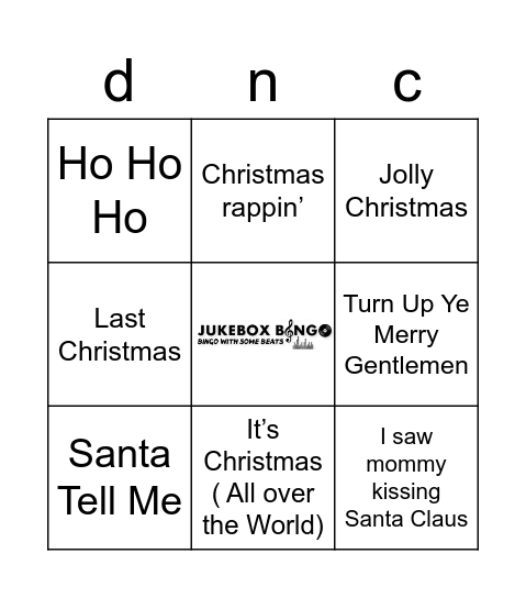 JukeBox Bingo Christmas Dance Bingo Card