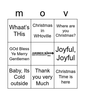 JukeBox Bingo Christmas Movie Songs Bingo Card