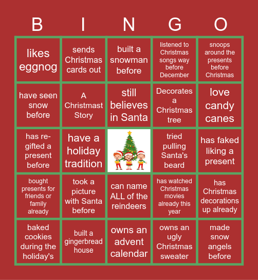 Virtual Holiday Bingo Card