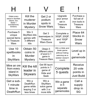 Hive Bingo Card
