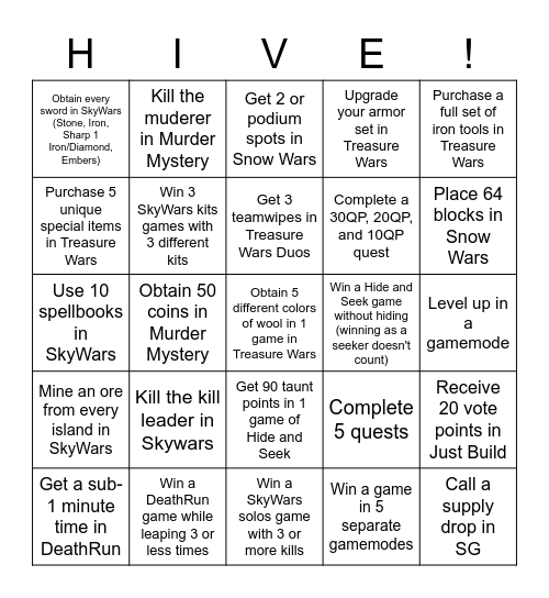 Hive Bingo Card