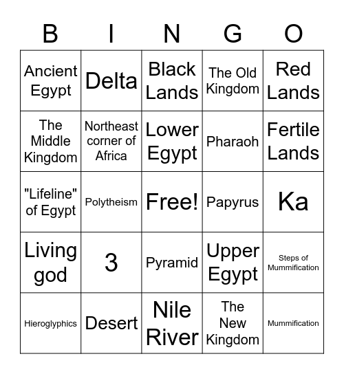 Ancient Egypt Bingo Card