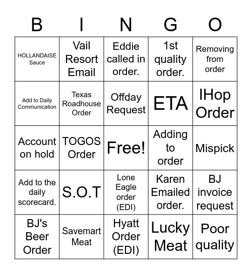 Christmas Eve Eve Bingo Card