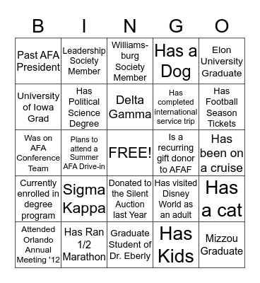 AFA Foundation BOD 2015 Bingo Card