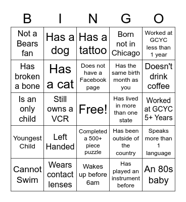 GCYC People Bingo Card