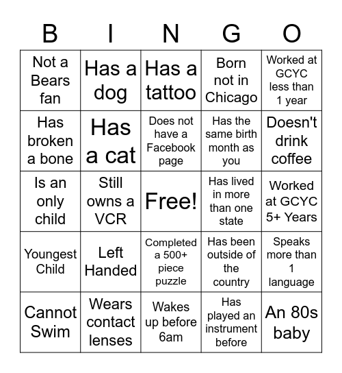 GCYC People Bingo Card