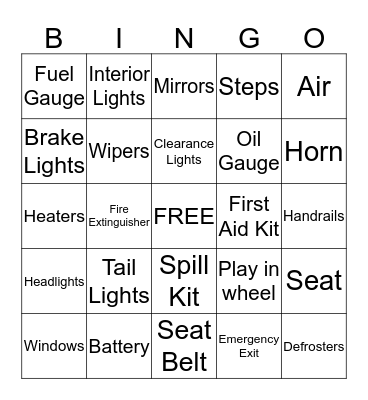 Harding/Berry Transportation Bingo Card