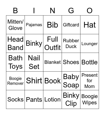 Baby Shower Bingo Card