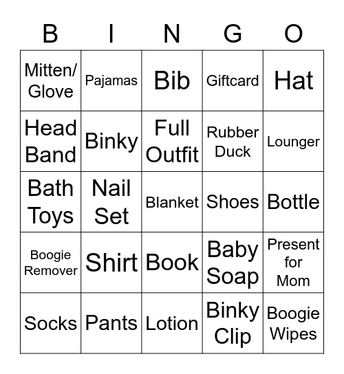 Baby Shower Bingo Card