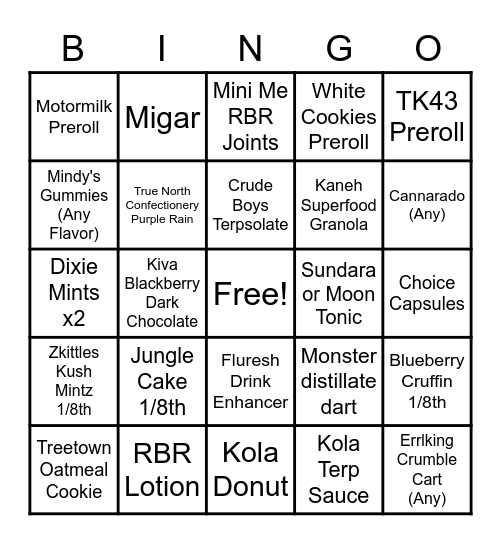 Cannabis Bingo Sheet Bingo Card