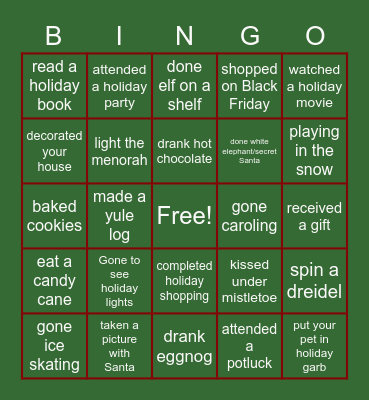 Holiday Bingo Card