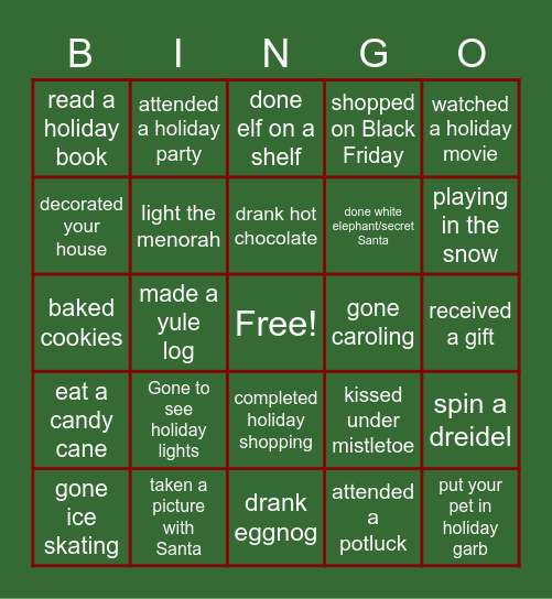 Holiday Bingo Card